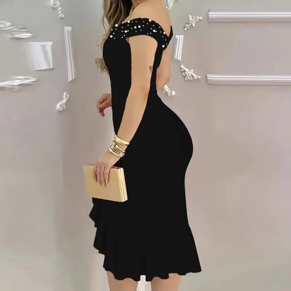 Off Shoulder Ruffle Hem Dress (size 6, Red or Black) - Picture 4 of 5